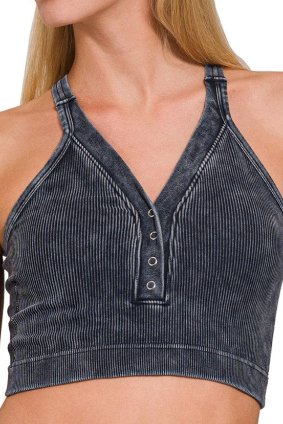 Ribbed Button Bra Tank