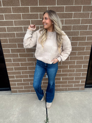 Kelsey Checkered Round Neck Sweater