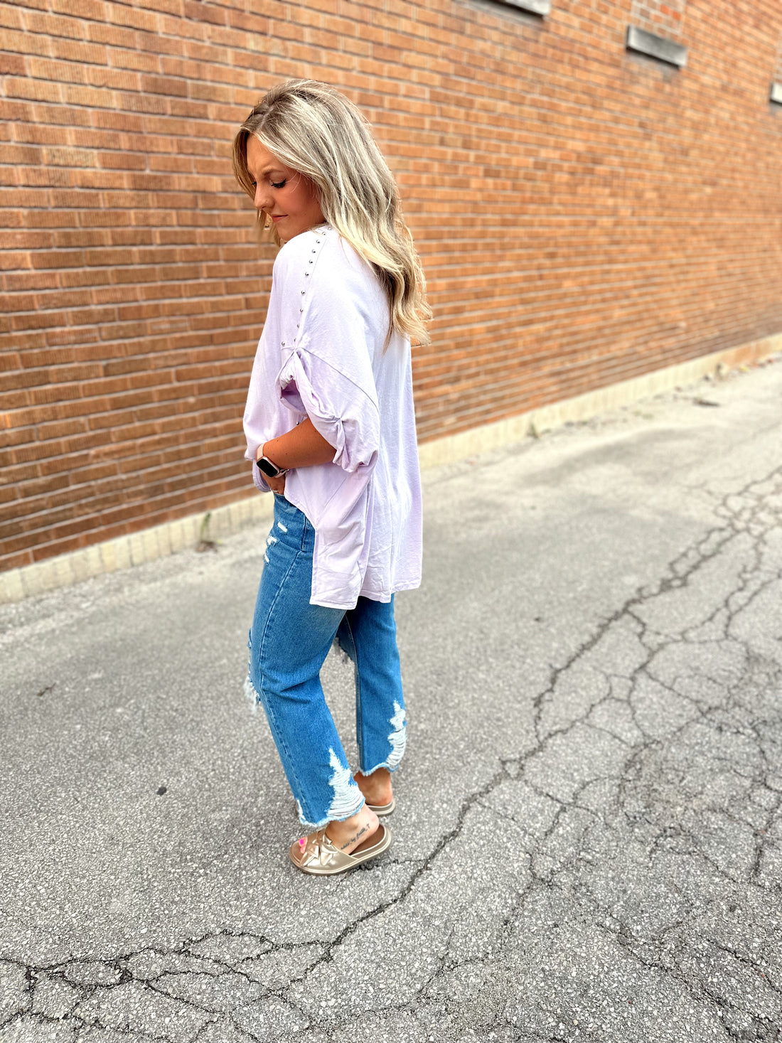 Studded Oversized Top- Lavender