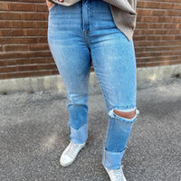 Kenna High Rise Cuffed Straight Denim