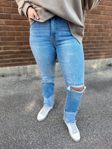 Kenna High Rise Cuffed Straight Denim