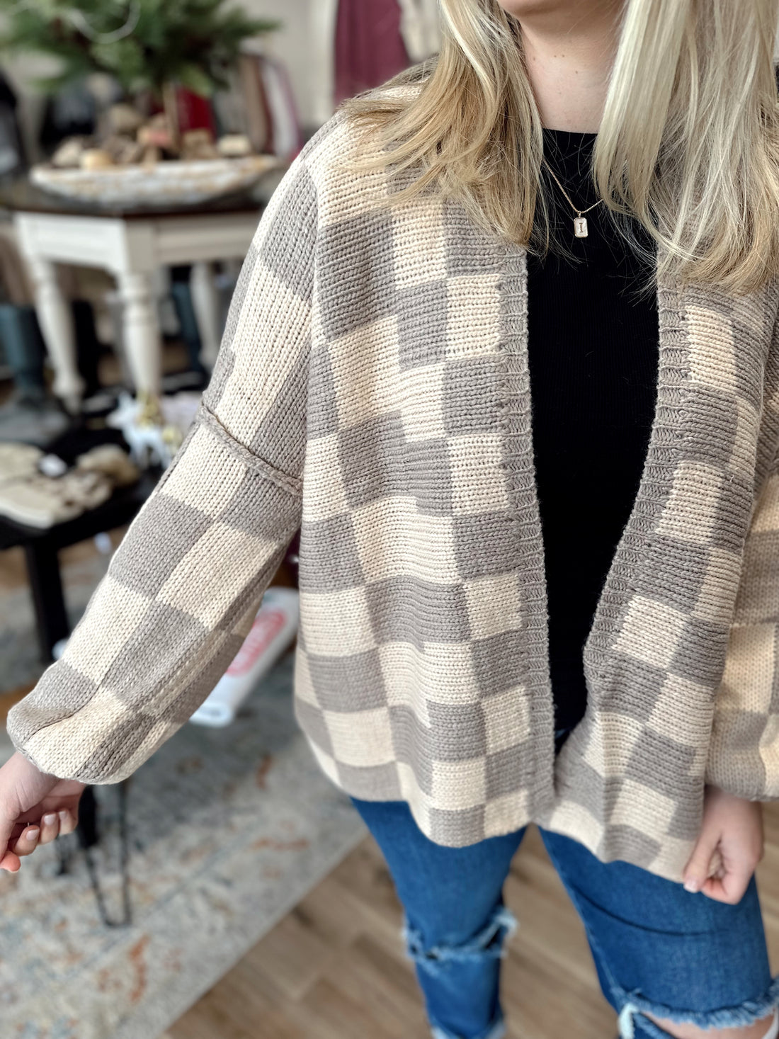 Madi Oversized Checkered Cardigan