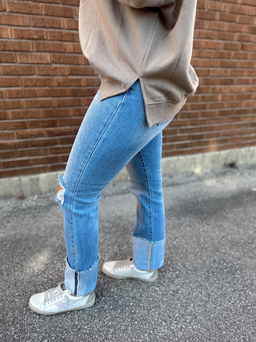 Kenna High Rise Cuffed Straight Denim