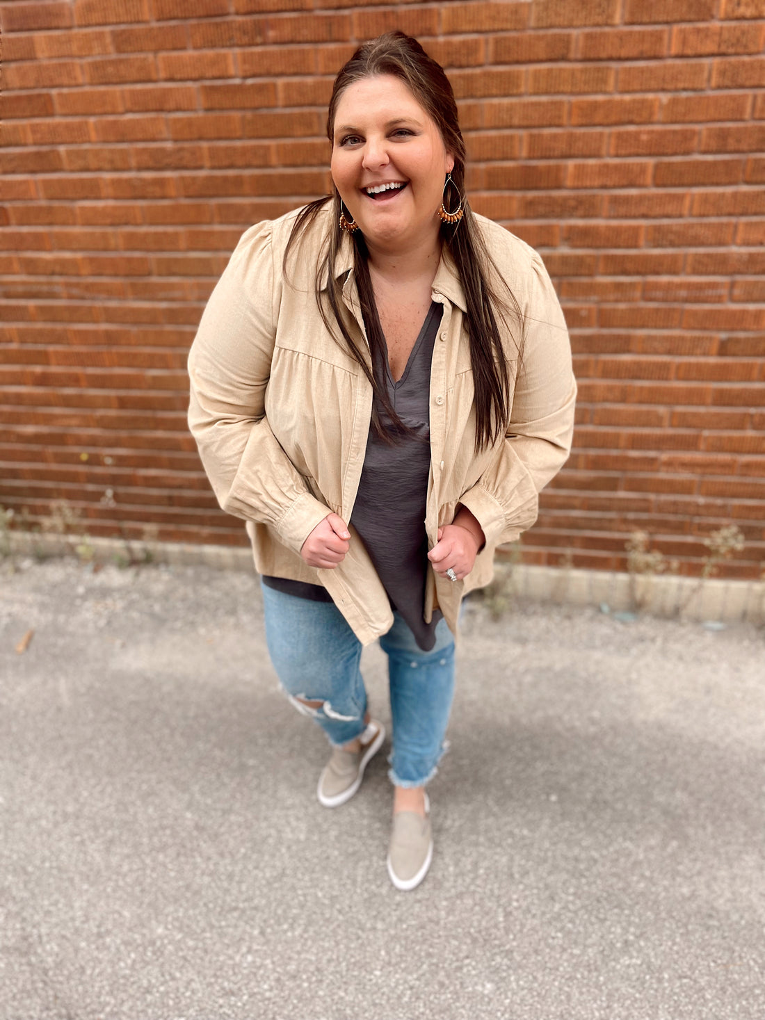 Curvy Taupe Shirt Jacket