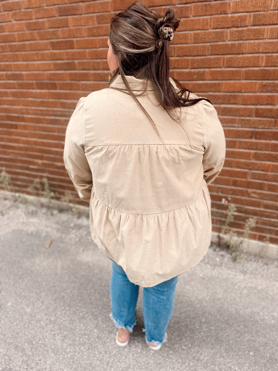 Curvy Taupe Shirt Jacket