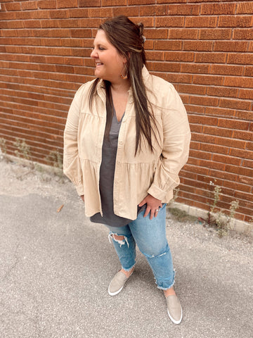 Curvy Taupe Shirt Jacket