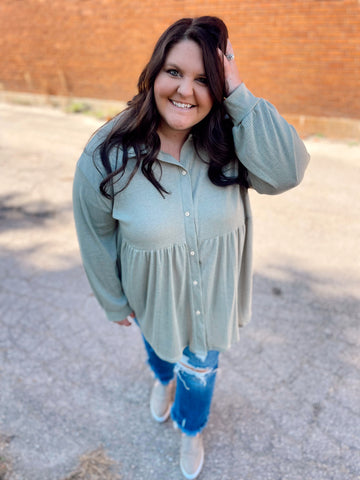 Curvy Moss Button Top