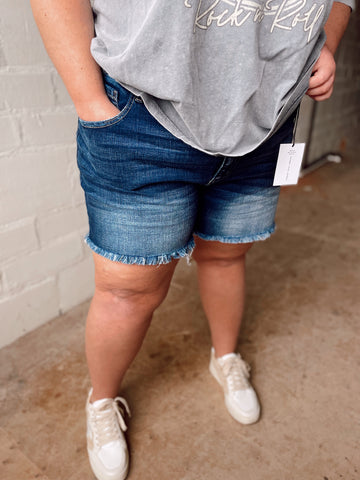 Curvy Frayed Hem Denim Shorts